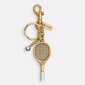 🏓 COACH #CCD42 ‘Sm Tennis Racket + Ball Bag Charm’, Brass w/ Dog-leash Clip, NWT